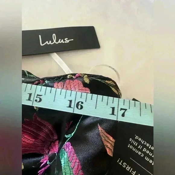 NWT LULUS Make a Move Black Satin Floral Jacquard Strapless Midi Dress - Picture 10 of 11